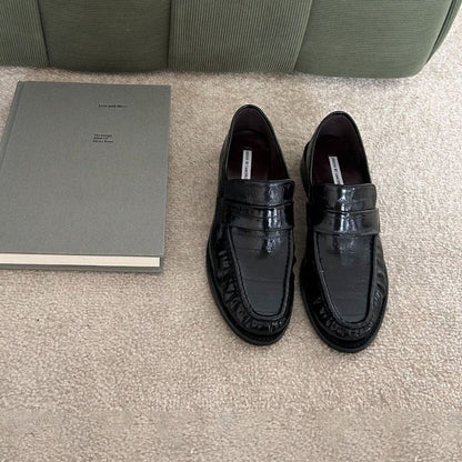 【シューズ】ヴィンテージ 太ヒール プリーツ ワンストラップ ローファー パンプス