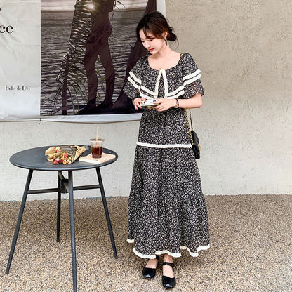 【ワンピース】オフショル花柄シフォン 半袖ワンピース レディース 夏 個性的で美しい エレガント 高級感 リゾート風ロングドレス【SHシリーズ】