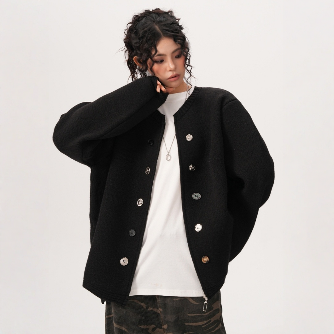 【トップス】　ボタン 厚手 ニッチ ファスナー付き  セーター【FCシリーズ】