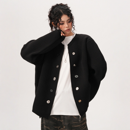 【トップス】　ボタン 厚手 ニッチ ファスナー付き  セーター【FCシリーズ】