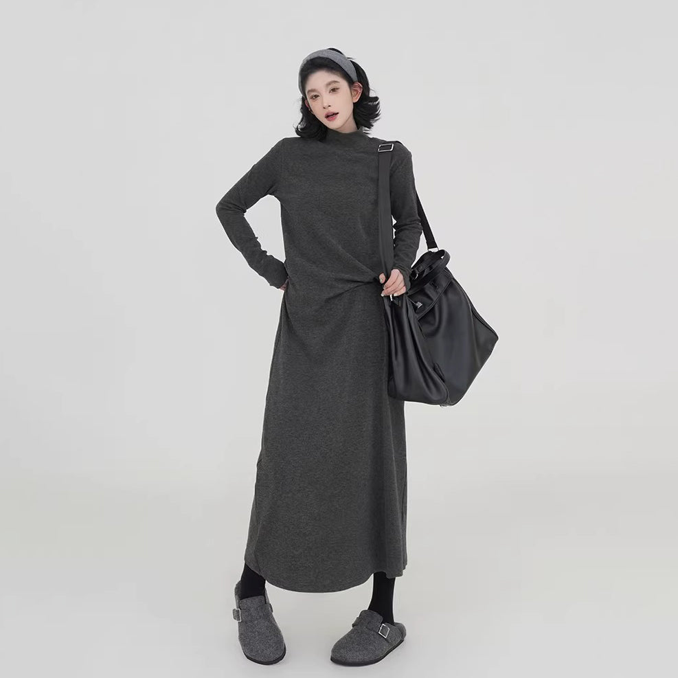 【ワンピース】無地 ハイネック ニット長袖ワンピース レディース 秋冬 韓国風 ゆったり ルーズ ロング丈 Aライン【JZシリーズ】