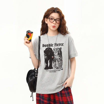 【トップス】アメリカンストリート プリントTシャツ レディース 半袖 ゆったり 短丈 正肩デザイン 夏 カジュアル 体型カバー 着回し【FCシリーズ】