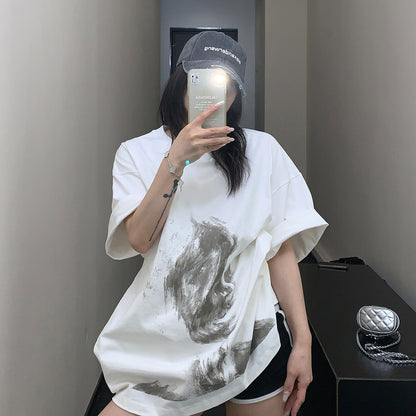 【トップス】アメリカンスタイル 高級感 スケッチ風人物プリント コットン100% 半袖Tシャツ【FCシリーズ】