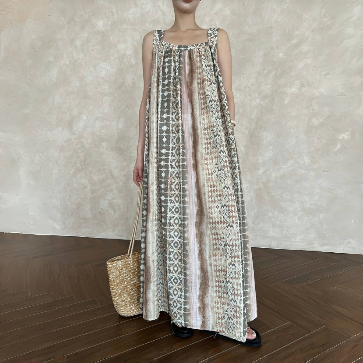 【ワンピース】夏 フランス風 花柄  キャミソール  前後2WAY ノースリーブ ワンピース 【SHシリーズ】