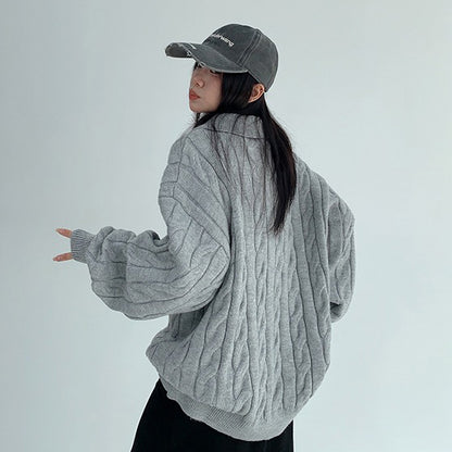 【トップス】フェイクレイヤード風 プルオーバー ニット レディース ゆったり厚手 折り襟デザイン【FCシリーズ】