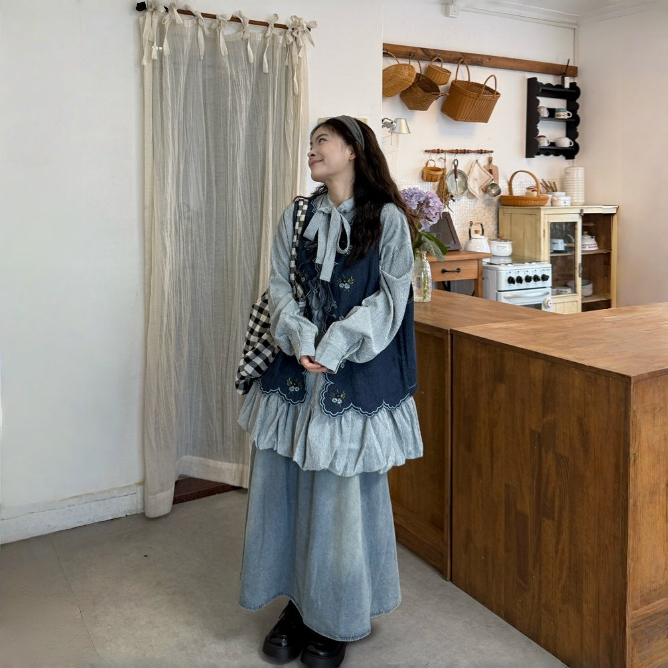 【セットアップ】ビッグサイズ レトロ 前後着用可能 ベスト+シャツワンピース+スカート 【JZシリーズ】