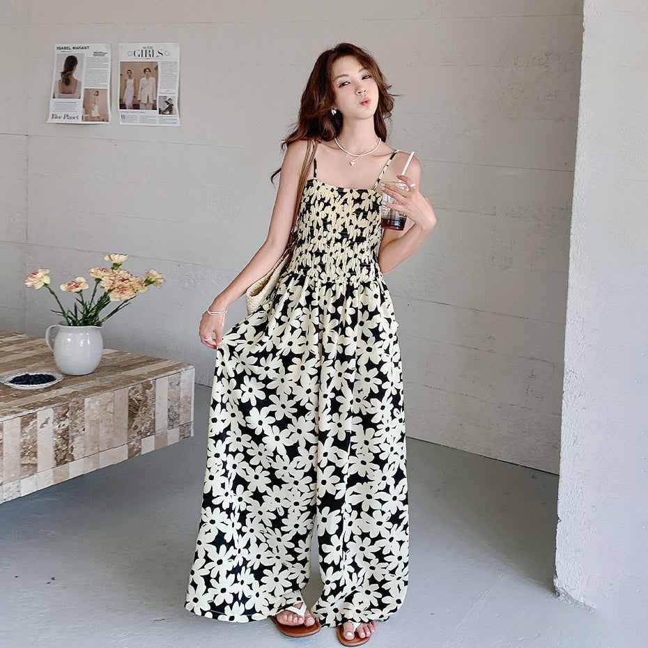 【ボトムス】夏新作 花柄キャミソール ビスチェ風オールインワン フレンチリゾートスタイル【SHシリーズ】