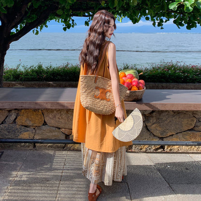2点セット！【セットアップ】リラックス レディース 夏 ノースリーブトップス 花柄ロングスカート 上下セット【SHシリーズ】