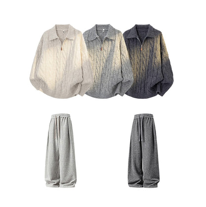 【単品注文】【セットアップ】ヴィンテージ風 ケーブルニット × スウェットパンツ 秋冬 新作 ゆったり ルーズスタイル【FCシリーズ】