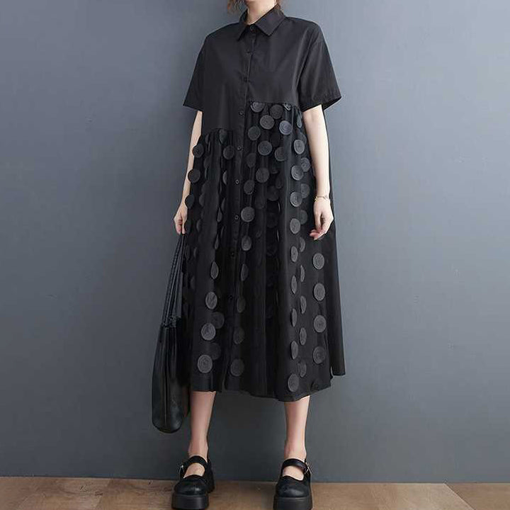 【ワンピース】韓国風  ゆったり大きめサイズ×体型カバー シャツ半袖ワンピース【ANシリーズ】
