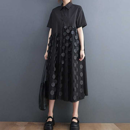 【ワンピース】韓国風  ゆったり大きめサイズ×体型カバー シャツ半袖ワンピース【ANシリーズ】
