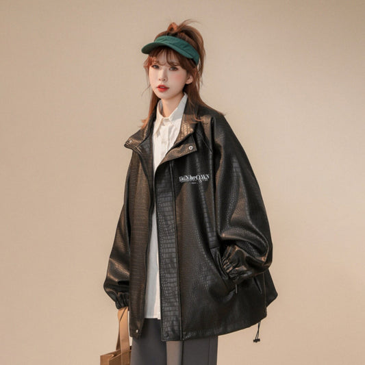 【アウター】ブラック レザー風 大きいサイズ対応 高級感 男女兼用 スタジャン風 PU ジャケット レディース 2026春秋新作 【FCシリーズ】