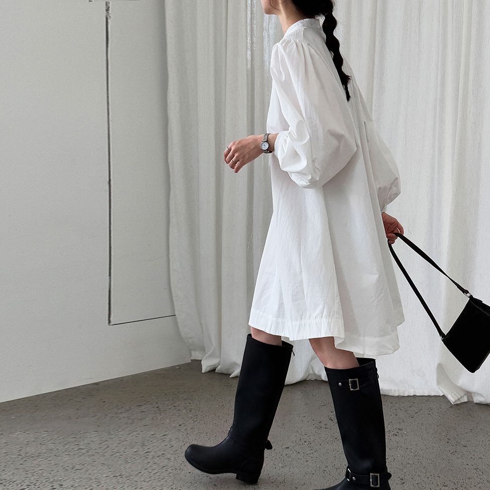 【ワンピース】韓国風 ゆったり感 リボン 長袖ワンピース レディース 初秋新作 バルーンスリーブ ミニ丈【JZシリーズ】