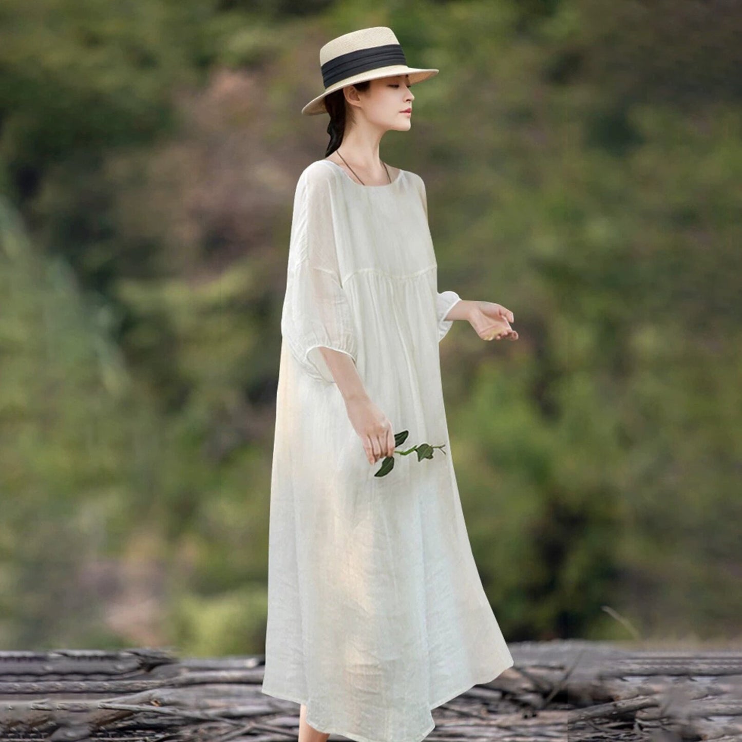 【ワンピース】ダブルレイヤーワンピース 長袖 ロングドレス 軽量 通気性抜群 フェミニン ゆったりシルエット お出かけ用【JZシリーズ】