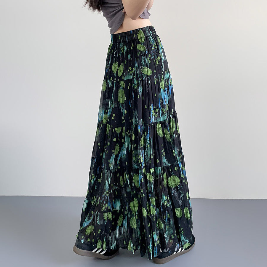 【ボトムス】ポケット付き花柄 Aラインスカート レディース 春秋 ロングスカート プリーツ ミディ丈【SHシリーズ】