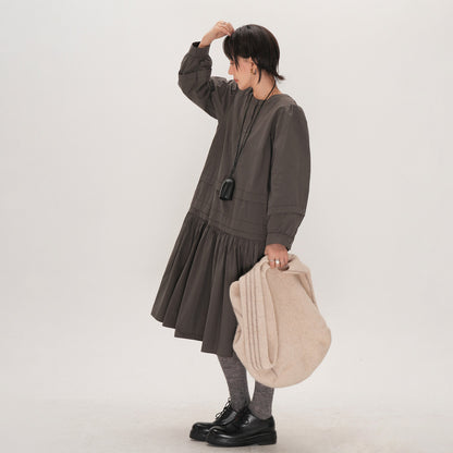 【ワンピース】レディース ゆったり 体型カバー 大きめサイズ ミディアムロング 長袖 シャツワンピース デザイン感 上品 秋【JZシリーズ】