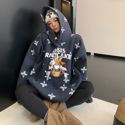 【トップス】レトロ ヴィンテージ加工 キャラクタープリント フード付き パーカー 【FCシリーズ】