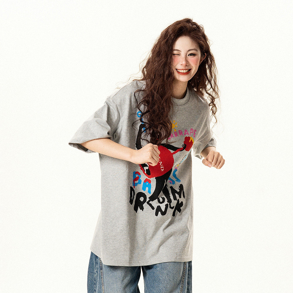 【トップス】アメリカンレトロ 趣味落書きプリント 半袖Tシャツ レディース 夏 ゆったり カジュアル【FCシリーズ】【15〜20日発送】