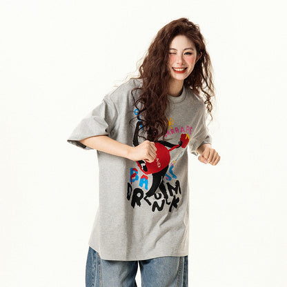 【トップス】アメリカンレトロ 趣味落書きプリント 半袖Tシャツ レディース 夏 ゆったり カジュアル【FCシリーズ】【15〜20日発送】