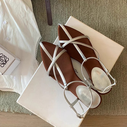 【シューズ】夏新作 フレンチエレガンス ポインテッドトゥ オープントゥ ローマサンダル