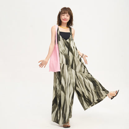 【ボトムス】ゆったりカジュアル オーバーサイズ 夏新作 Vネックストライプオールインワン【SHシリーズ】