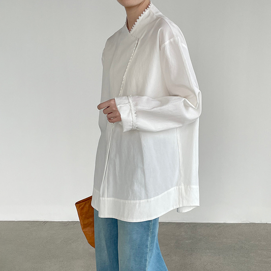 【トップス】レディース シャツ フリルデザイン 長袖 ゆったり 体型カバー 上品 高級感 カジュアル 春秋 ブラウス【JZシリーズ】