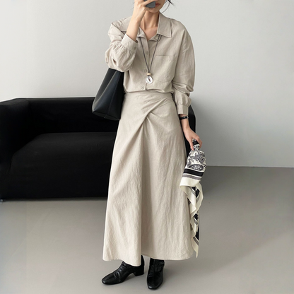 【ワンピース】春 秋 冬  通勤 長袖 紐付きロングワンピース 【JZシリーズ】
