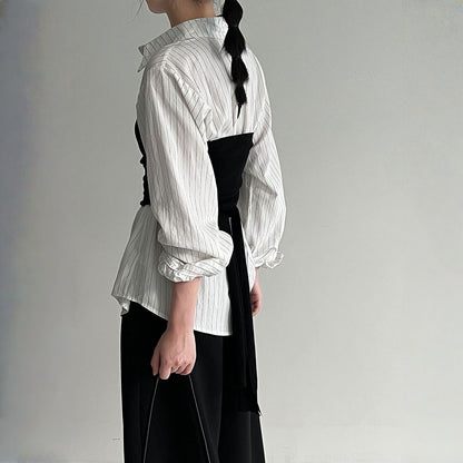 【トップス】春 秋 冬 ストライプ ブラウス+チューブトップ  2点セット 【JZシリーズ】