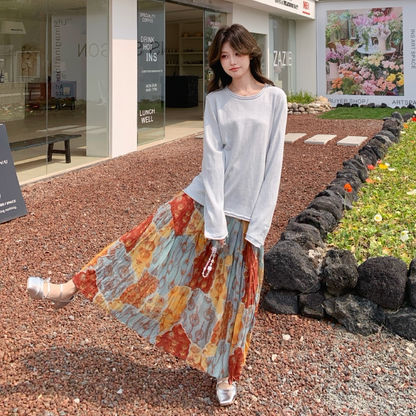 【セットアップ】花柄トップス＆スカート 上下セット レディース 体型カバー おしゃれ OOTD 上品セット【SHシリーズ】