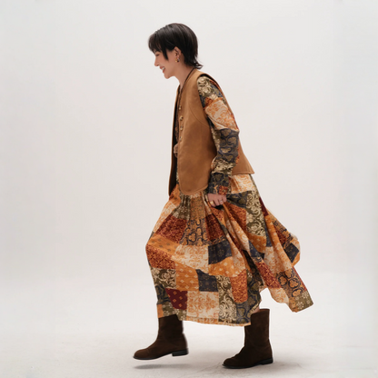 【ワンピース】春 秋 冬レトロ プリント ゆったり 長袖 ワンピース 【JZシリーズ】