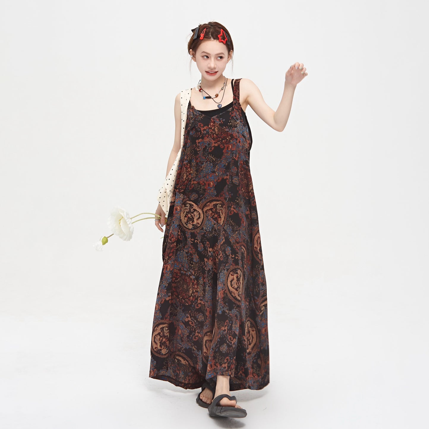 💖 大好評アイテム【ボトムス】ゆったりルーズ感 Vネックサロペット 夏新作 ガーリッシュ宮廷風 ワイドパンツオールインワン【SHシリーズ】