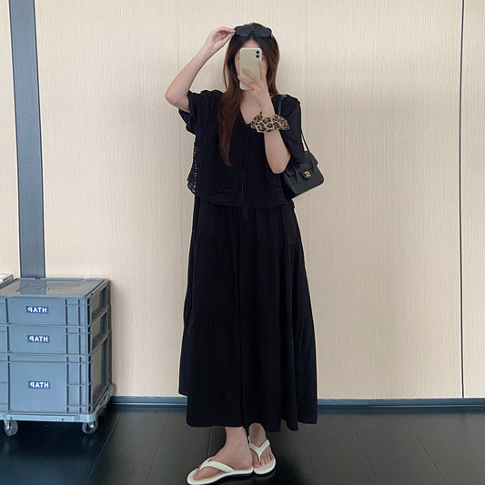 【ワンピース】切替デザインワンピース レディース 夏 半袖 ロング丈 シンプル 上品カジュアル リラックスコーデ【JZシリーズ】