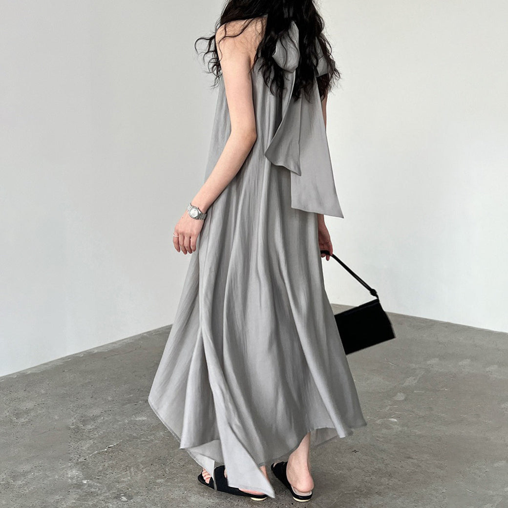 [洋裝] 夏季新品：法式時尚天絲飄帶無袖洋裝 |奢華度假風單品【SN系列】 