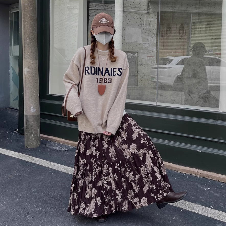 【ボトムス】レディース スカート 秋新作 Aライン ロング丈 花柄 フレア 体型カバー【SHシリーズ】