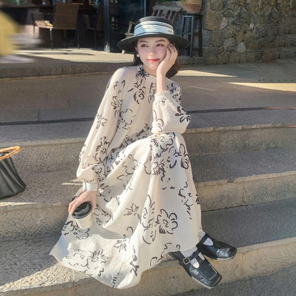 【ワンピース】若見え 上品 花柄 春秋 フレンチ風 大人気 個性的長袖ワンピース【SHシリーズ】
