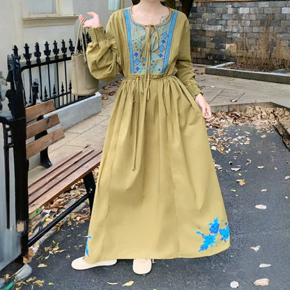 【ワンピース】春 秋 刺繍 ルーズ エレガント 花柄 長袖 ワンピース 【SHシリーズ】