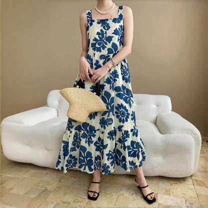 【ワンピース】夏 フレンチレトロ風 リネン プリント ノースリーブ ワンピース 【SHシリーズ】