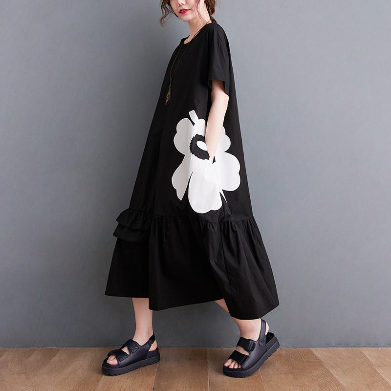 【ワンピース】大きいサイズ 花柄ワンピース レディース 夏 フリル切替 ゆったり フレア ミディ丈 体型カバー【AHシリーズ】