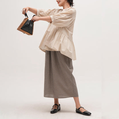 【ボトムス】ゆったり 体型カバー 大きいサイズ ミディアム丈 ロングスカート チェック柄 バルーン ストレート スカート【SHシリーズ】【JZシリーズ】