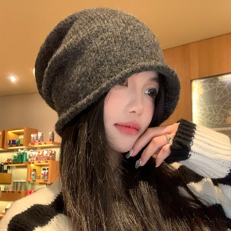 【グッズ】ロールアップニット帽 秋冬 小顔見え ハット