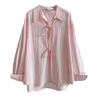 【トップス】春 秋 鹿西 ゆったり デザイン感 リボンタイ  シャツ 【JZシリーズ】