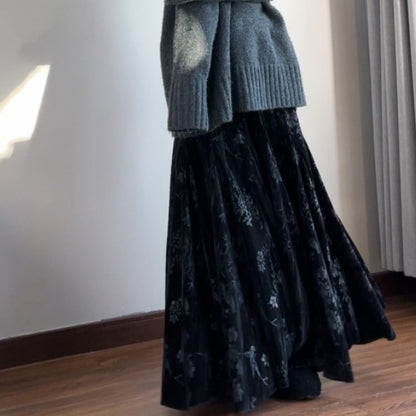 【ボトムス】オールドマネー プリント ベルベット アシンメトリー マーメイドスカート【SHシリーズ】