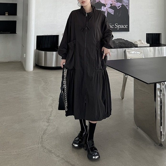 ワンピース】楽天人気アイテム レトロ シャーリング 長袖ワンピース