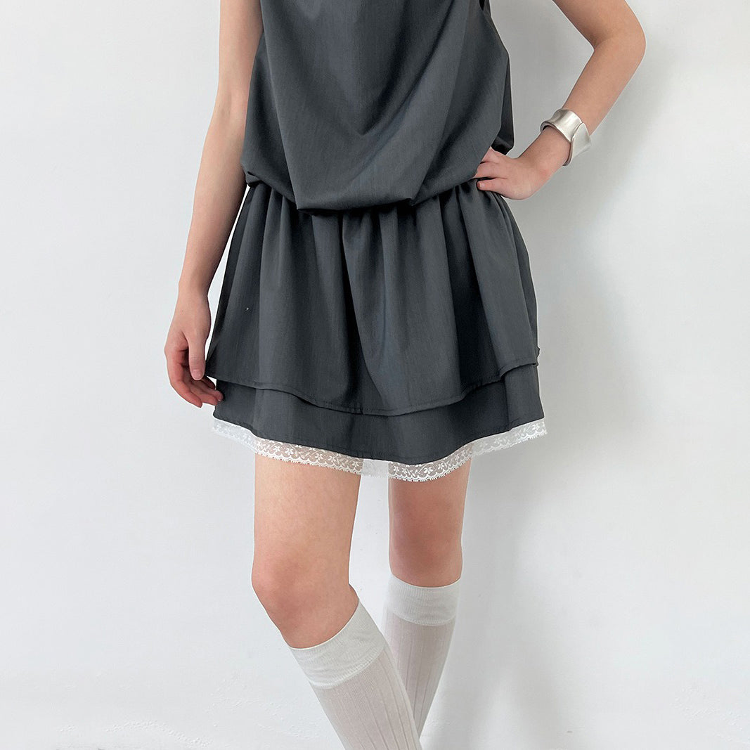 【ワンピース】韓国風 レイヤード 夏 涼しげ Aライン ノースリーブ ショート丈 ワンピース【JZシリーズ】