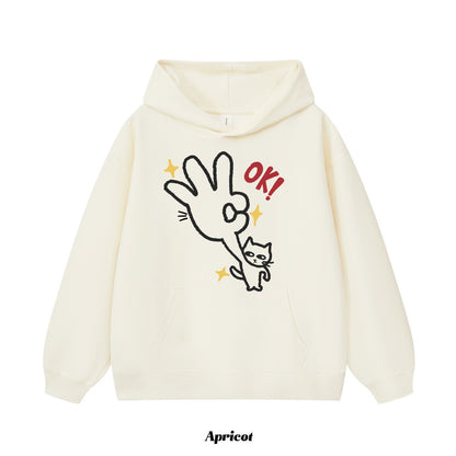 4カラー | S~3XL【トップス】ユニーク猫プリント 手描き風 フード付きスウェット 春秋 ペアOK ルーズ ユニセックス ルーズ パーカー【FCシリーズ】