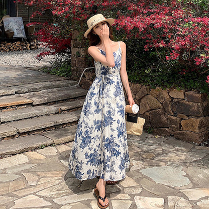 【ワンピース】プリント ビーチリゾート ロマンティック ノースリーブワンピース レディース【SHシリーズ】