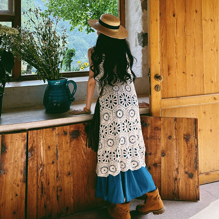 【ワンピース】ビーチリゾート 夏 ヴィンテージ風 ゆったり 無地ノースリーブワンピース【JZシリーズ】