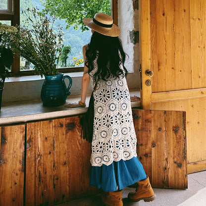 【ワンピース】ビーチリゾート 夏 ヴィンテージ風 ゆったり 無地ノースリーブワンピース【JZシリーズ】