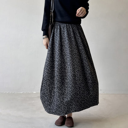 【ボトムス】ヴィンテージ レオパード柄 Aライン スカート レディース 秋 ハイウエスト 細見え Aラインタイトロングスカート【JZシリーズ】