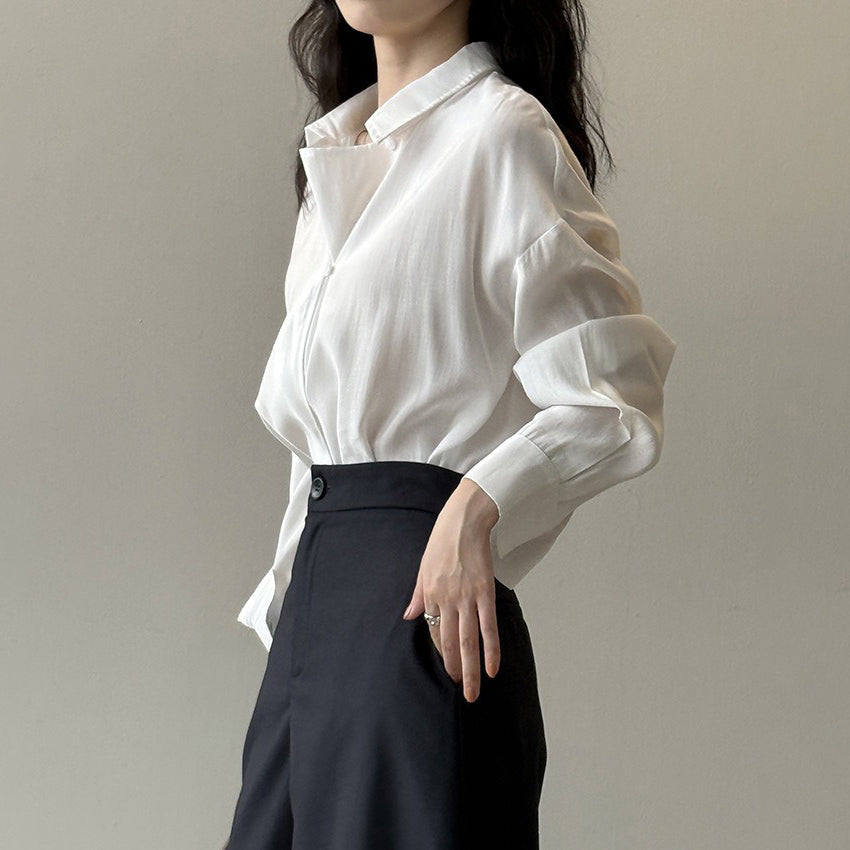 【トップス】フレンチデザイン プルオーバーシャツ 秋新作 エレガントなドレープ感 ゆったり通勤トップス【JZシリーズ】